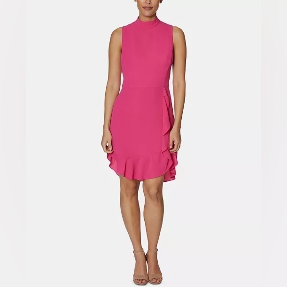 Betsey Johnson Petite Mock-Neck Ruffled Sheath Dress sz 10P